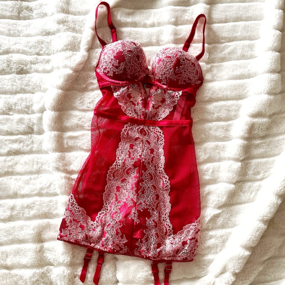 Victoria’s Secret Red Rhinestone Garter Slip